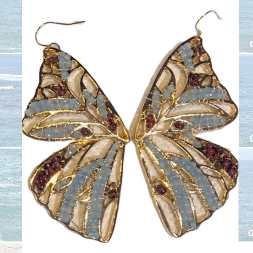 Jade and Garnet butterflying wing earrings